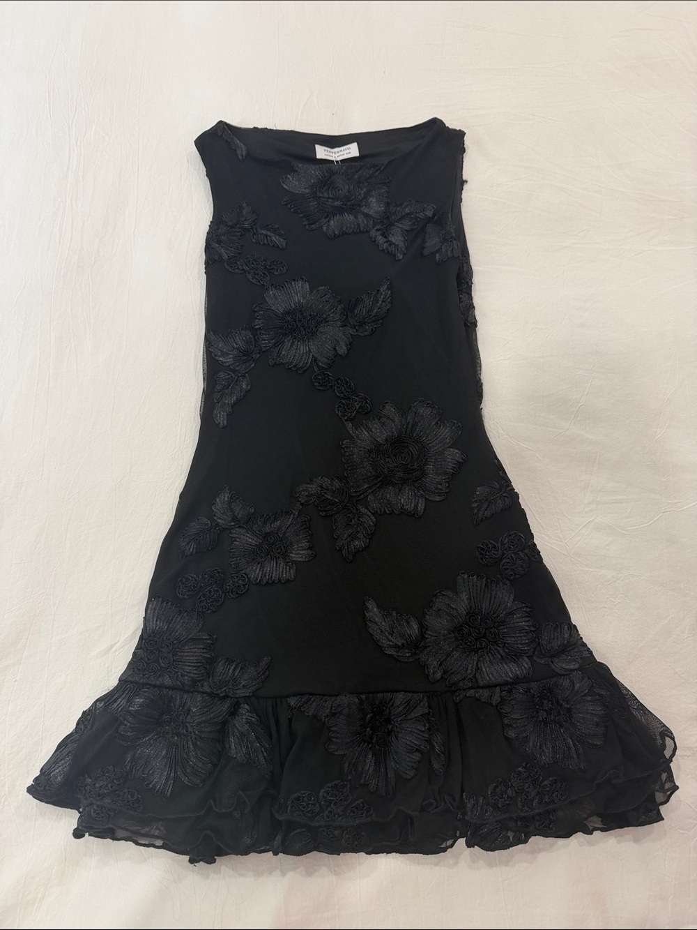 Peppermayo Black Floral Appliqué Mini Dress